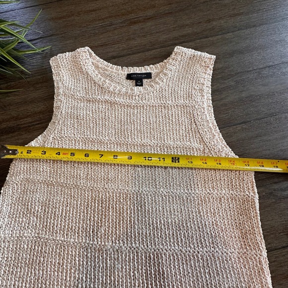 Ann Taylor Knit Sleeveless Top Medium Beige Gold Sweater Knit Fringe Hem M - Picture 5 of 9